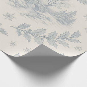 Papel De Presente Azul Elegante e Toile de Natal em Marfim