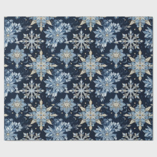 Papel De Presente Azul em flocos de neve vermelhos