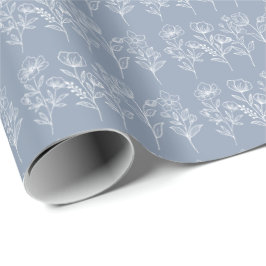 Papel De Presente Azul Empoeirado Floral Vintage Casamentos Nupciais