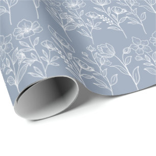 Papel De Presente Azul Empoeirado Floral Vintage Casamentos Nupciais
