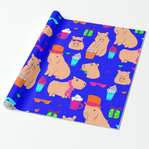 Papel De Presente azul engraçado de capybara