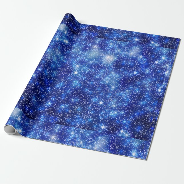 Papel De Presente Azul Escuro Azul Estrelado Estrelas Natal (Desenrolado)