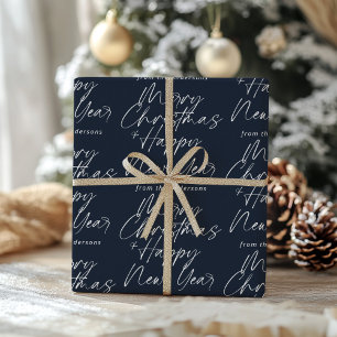 Papel De Presente Azul Escuro Moderno Feliz Natal e Feliz ano novo