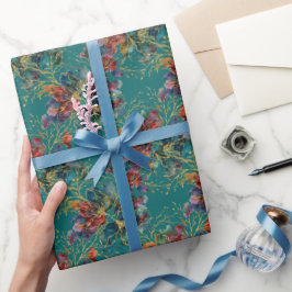 Papel De Presente Azul Esverdeado Profundo Multicolor Moderno com Br
