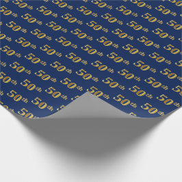 Papel De Presente Azul, Falso Dourado 50º (Quinquagésimo) Evento