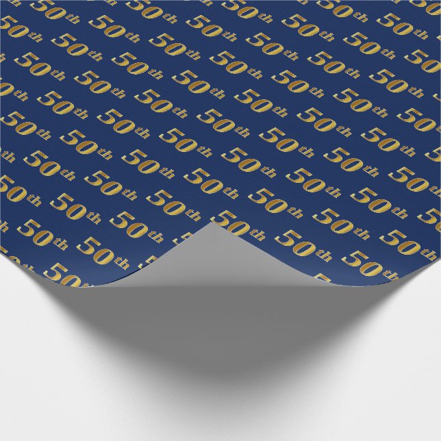 Papel De Presente Azul, Falso Dourado 50º (Quinquagésimo) Evento (Ponta)