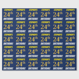 Papel De Presente Azul, falso/ouro de imitação, "24o ANIVERSÁRIO 