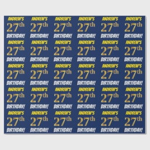 Papel De Presente Azul, falso/ouro de imitação, "27o ANIVERSÁRIO 