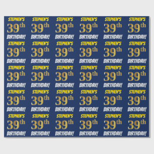 Papel De Presente Azul, falso/ouro de imitação, "39th ANIVERSÁRIO