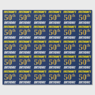 Papel De Presente Azul, falso/ouro de imitação, "50th ANIVERSÁRIO