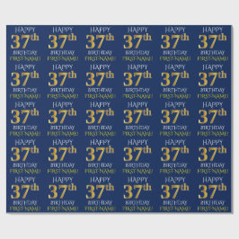 Papel De Presente Azul, Faux Dourado "FELIZ 37 ANOS"