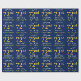 Papel De Presente Azul, Faux Dourado "FELIZ 72º ANIVERSÁRIO"