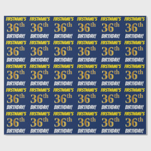 Papel De Presente Azul, Faux/Imitação Dourada, "36º ANIVERSÁRIO"