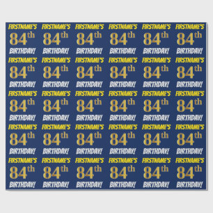 Papel De Presente Azul, Faux/Imitação Dourada, "84.º ANIVERSÁRIO"
