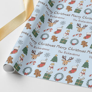 Papel De Presente Azul Festivo Feliz Natal Padrão Fofo de Férias