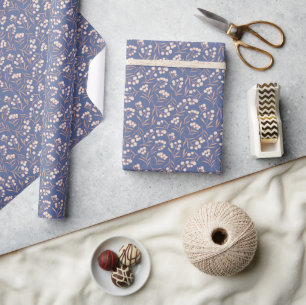 Papel De Presente Azul-Flor-De-Algodão