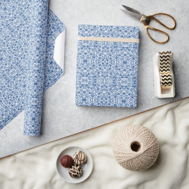 Papel De Presente Azul Floral (Artesanato)