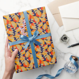 Papel De Presente Azul   Folhas de outono Modernas