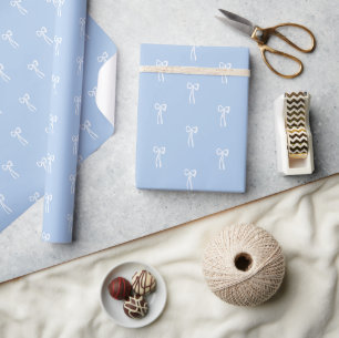 Papel De Presente Azul Francês Empoeirado Clássico Coquette Laço de 