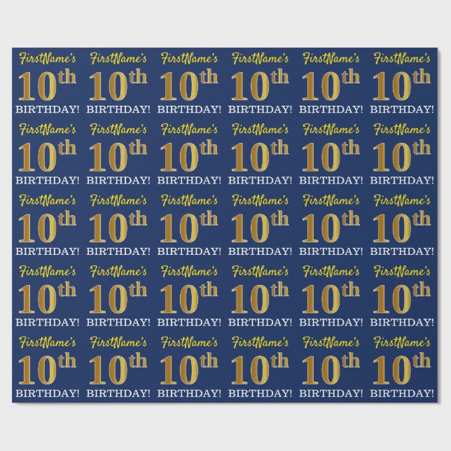 Papel De Presente Azul, Imitação Dourada "10º ANIVERSÁRIO" (Aberto)