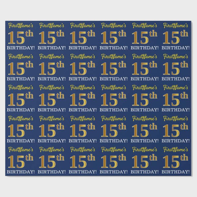 Papel De Presente Azul, Imitação Dourada "15 de ANIVERSÁRIO (Aberto)