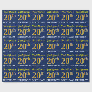 Papel De Presente Azul, Imitação Dourada "20 de ANIVERSÁRIO