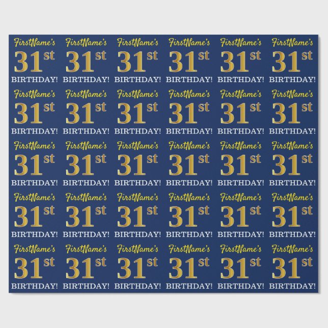 Papel De Presente Azul, Imitação Dourada "31º ANIVERSÁRIO" (Aberto)