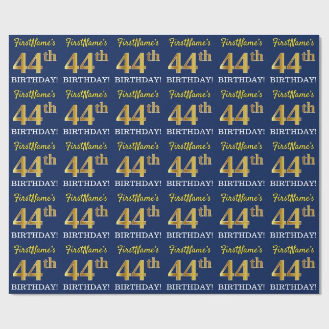 Papel De Presente Azul, Imitação Dourada "44 de ANIVERSÁRIO (Aberto)