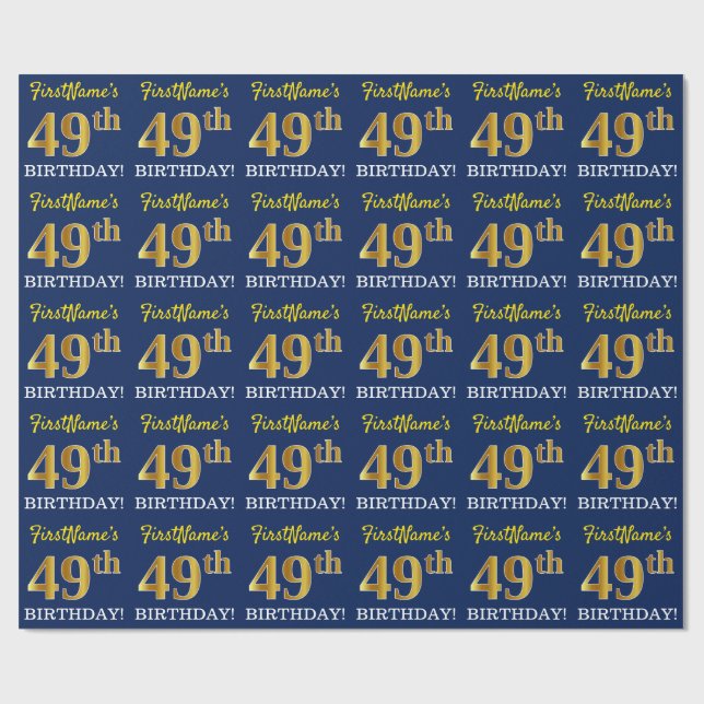 Papel De Presente Azul, Imitação Dourada "49º ANIVERSÁRIO" (Aberto)