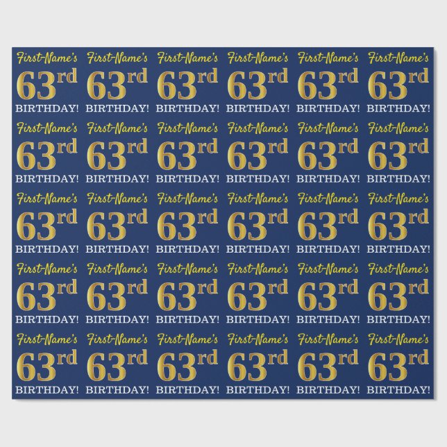 Papel De Presente Azul, Imitação Dourada "63º ANIVERSÁRIO" (Aberto)