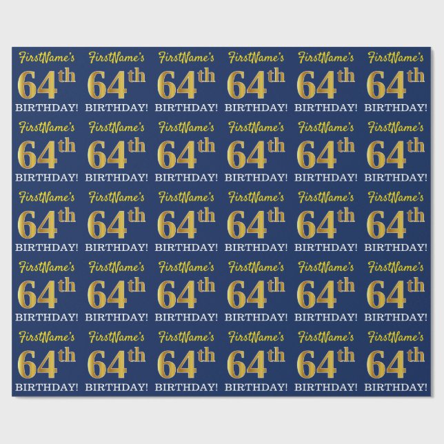 Papel De Presente Azul, Imitação Dourada "64 ANOS" (Aberto)