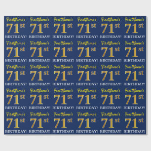 Papel De Presente Azul, Imitação Dourada "71 ruas ANIVERSÁRIO"