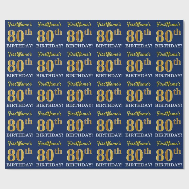 Papel De Presente Azul, Imitação Dourada "80 de ANIVERSÁRIO (Aberto)