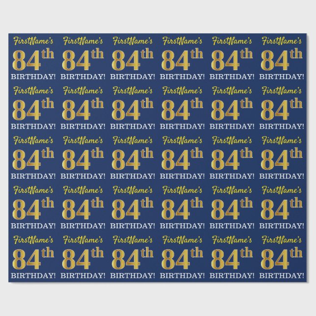 Papel De Presente Azul, Imitação Dourada "84º ANIVERSÁRIO" (Aberto)