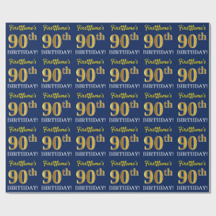 Papel De Presente Azul, Imitação Dourada "90 de ANIVERSÁRIO