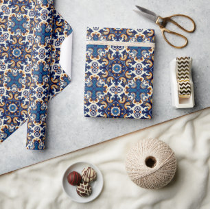 Papel De Presente Azul Indigo Azulejo Português Lisboa Talavera