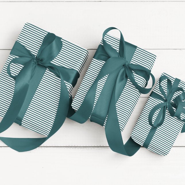 Papel De Presente Azul-lacrimejo elegante e fina branca com risca (Elegant Thin Striped Wrapping Paper with Teal Blue and White Lines. Chic Fall or Winter Gift Wrap)