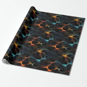 Papel De Presente Azul, Laranja e Preto Abstrato