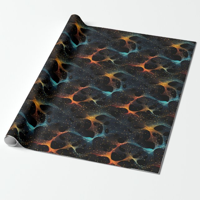 Papel De Presente Azul, Laranja e Preto Abstrato (Desenrolado)