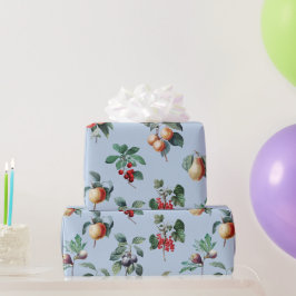Papel De Presente Azul macio de Fruta da vinheta botânica elegante