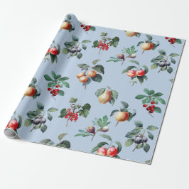 Papel De Presente Azul macio de Fruta da vinheta botânica elegante