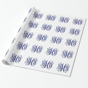 Papel De Presente Azul Marinho 3 Iniciais Vinheta de Parreira Monogr