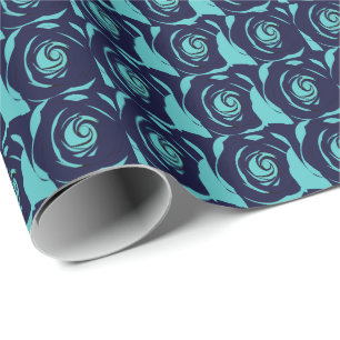 Papel De Presente Azul Marinho Azul Rosa Flor Padrão Floral