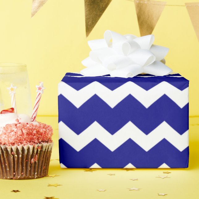 Papel De Presente Azul marinho chevron (Festa de aniversário)