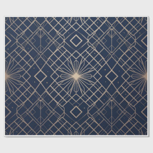 Papel De Presente Azul Marinho da Marinha Real e Arte Deco Geométric