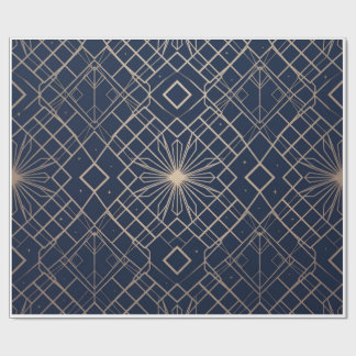Papel De Presente Azul Marinho da Marinha Real e Arte Deco Geométric