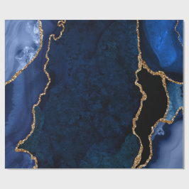 Papel De Presente Azul Marinho e Ágata Brilhante Falso Dourado