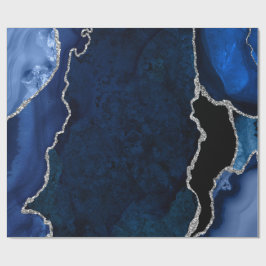 Papel De Presente Azul Marinho e Ágata Falsa Brilhante Prata