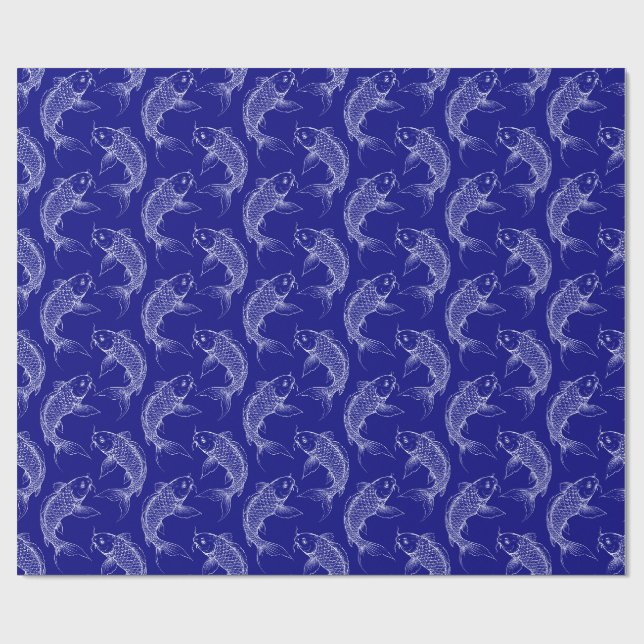 Papel De Presente Azul marinho e branco Peixe Koi japonês (Aberto)
