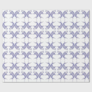 Papel De Presente Azul marinho e branco peixes Koi japoneses